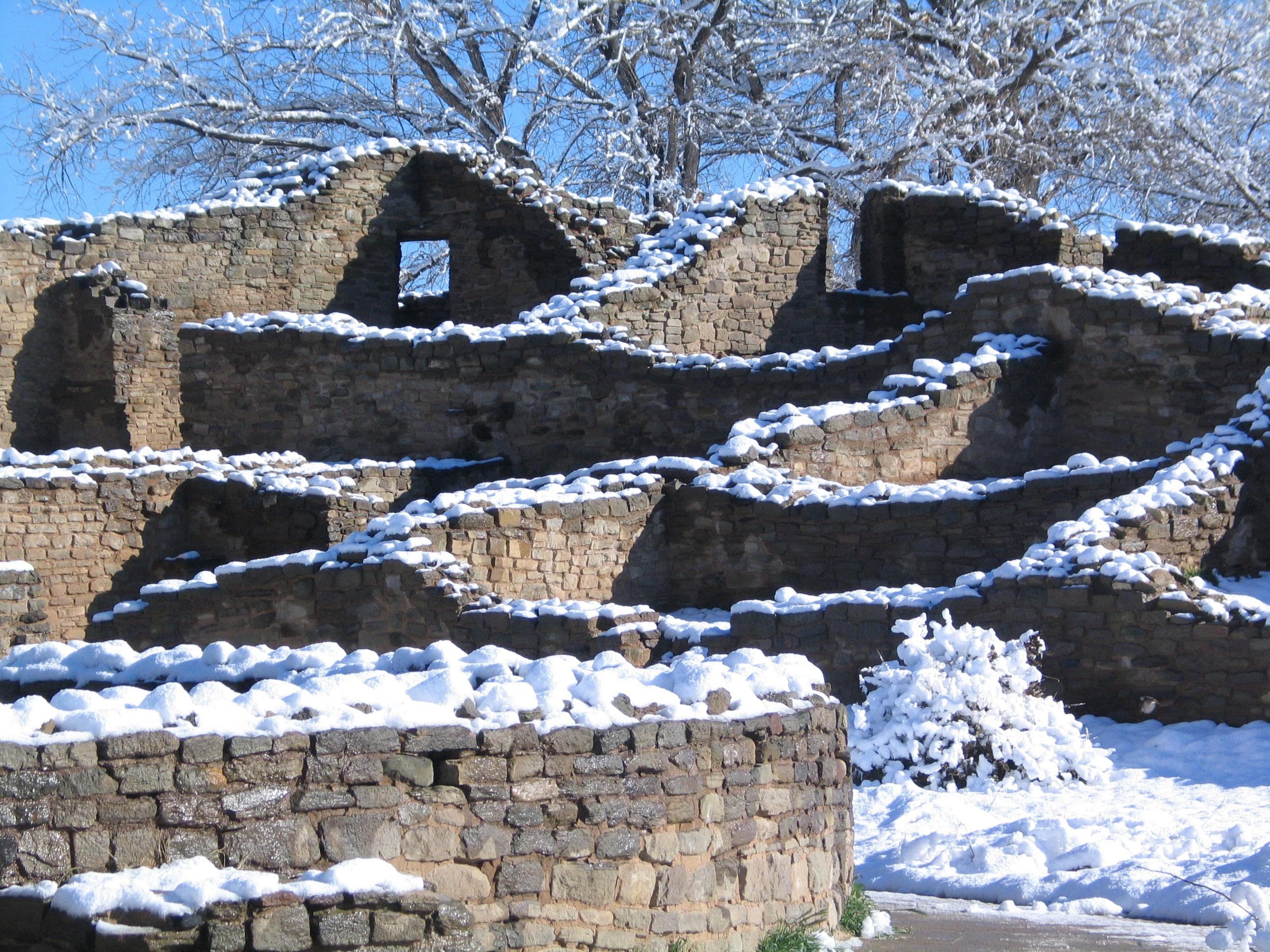 Winter snow on stone ruins
